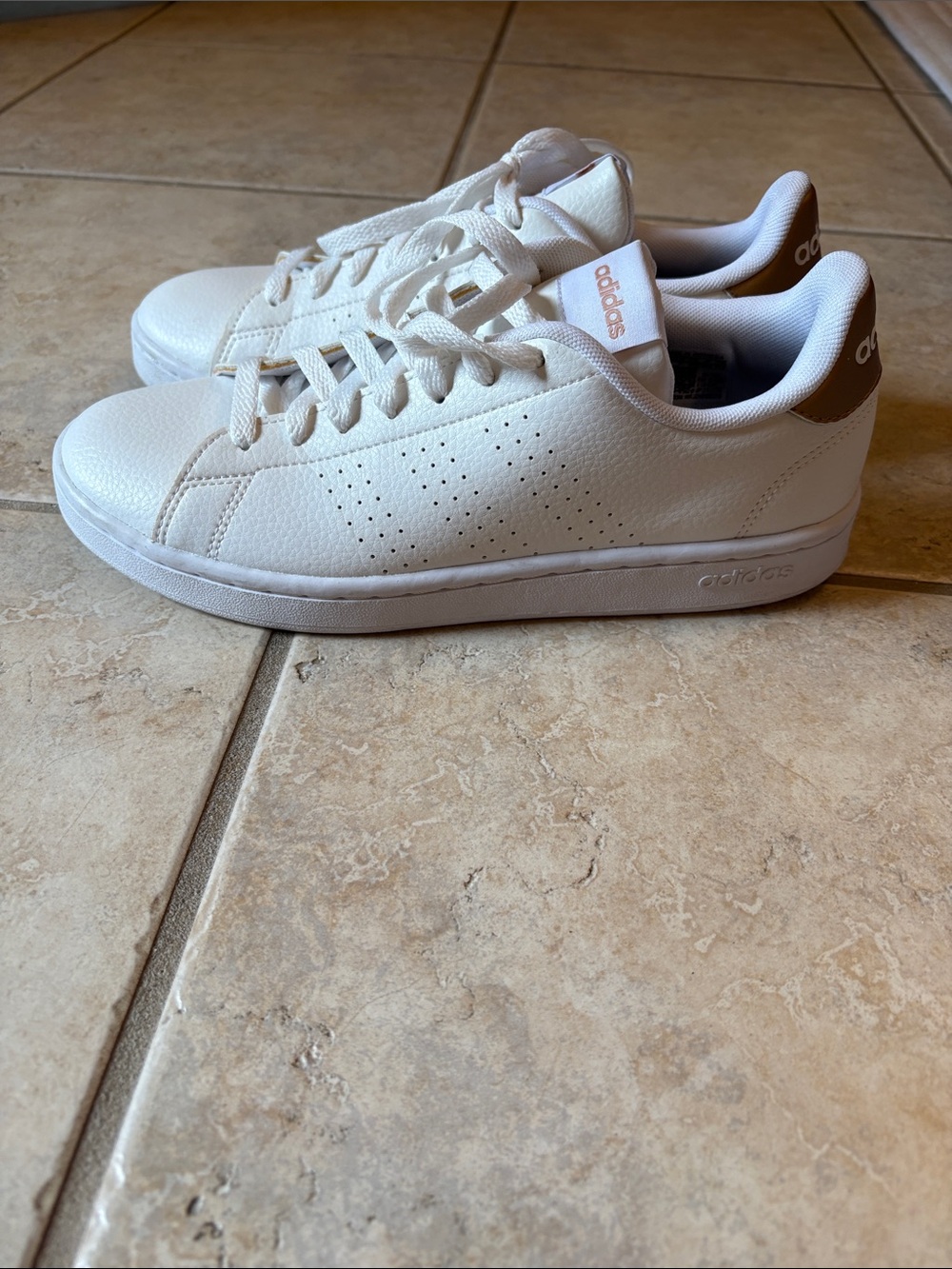 adidas White Sneakers with Brown Heel Accent